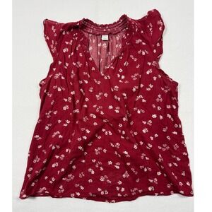Cottagecore Old Navy Floral Flutter Sleeve Blouse Womens M Burgundy